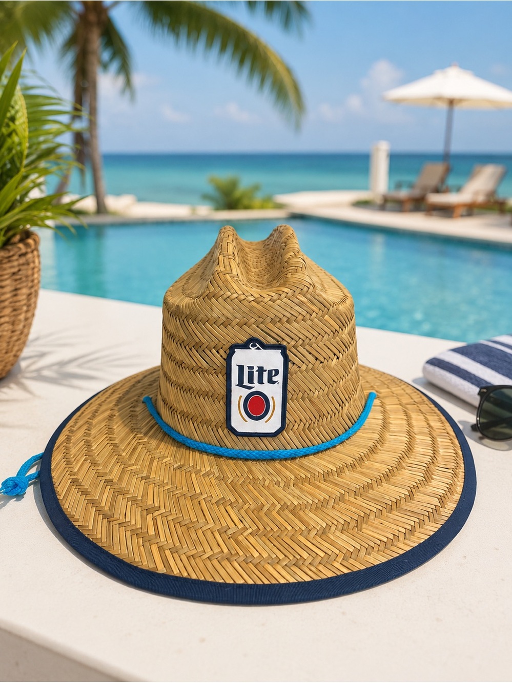 🏖️🌴🌺 Miller Lite Straw Lifeguard Cowboy Hat | Brist MFG Beach Under Brim | NWOT